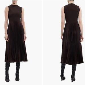 Theory Mixed Media Pleated Midi Dress (Brown, Petite Medium))